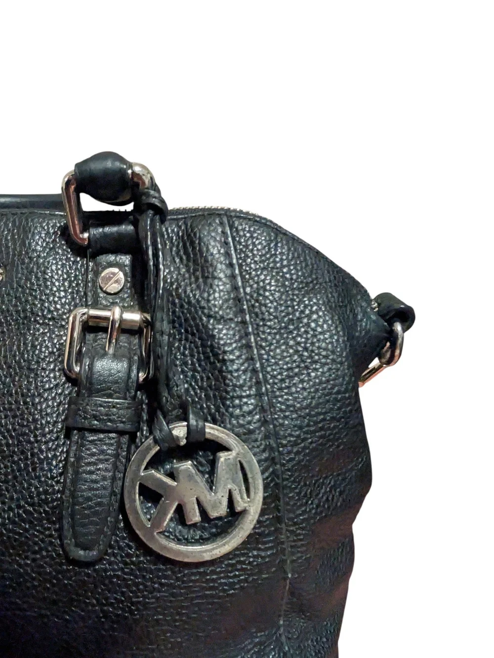 Michael Kors Black Pebbled Leather Satchel with Leopard Strap